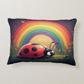 Cute Rainbow Ladybug Grass Cartoon Design アクセントクッション (裏面)
