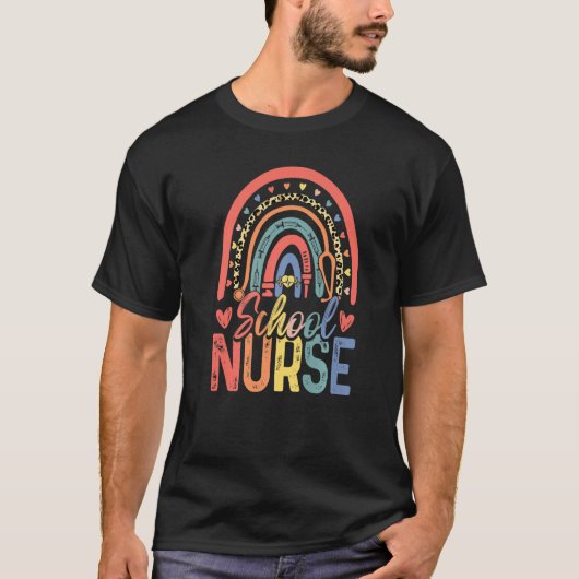 Cute Rainbow Leopard Print School Nurse Back To Sc Tシャツ (正面)