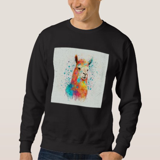 Cute Rainbow Llama Paint Splatter Illustration Col スウェットシャツ (正面)