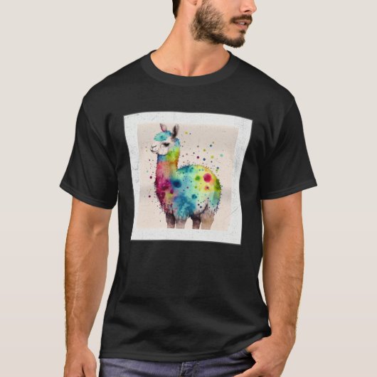 Cute Rainbow Llama Paint Splatter Illustration Col Tシャツ (正面)