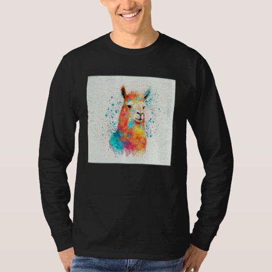 Cute Rainbow Llama Paint Splatter Illustration Col Tシャツ (正面)