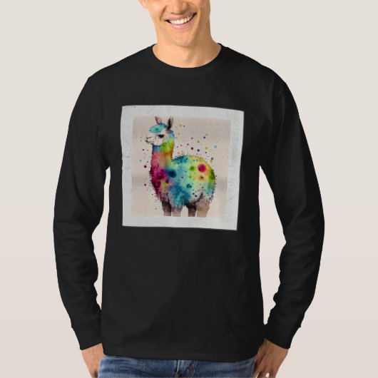 Cute Rainbow Llama Paint Splatter Illustration Col Tシャツ (正面)
