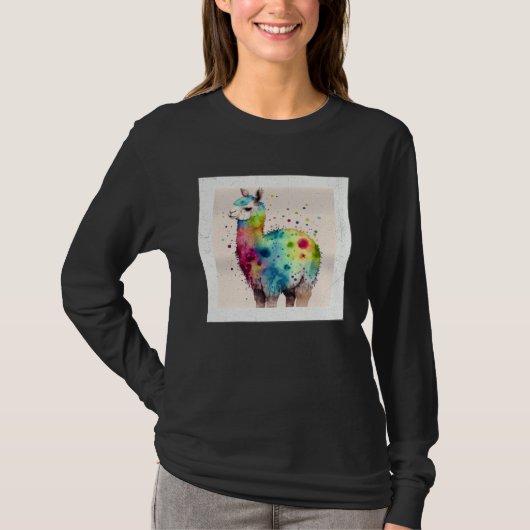 Cute Rainbow Llama Paint Splatter Illustration Col Tシャツ (正面)