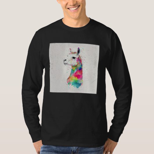 Cute Rainbow Llama Paint Splatter Illustration Col Tシャツ (正面)
