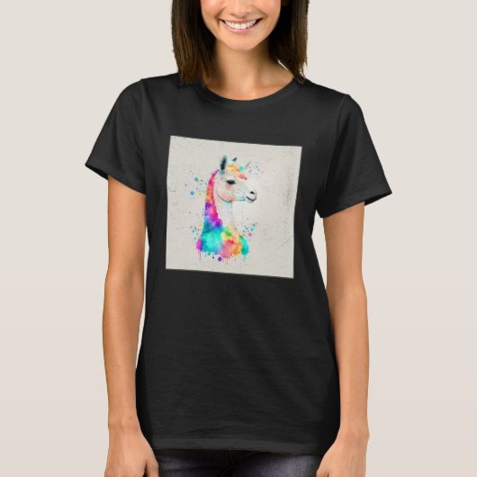 Cute Rainbow Llama Paint Splatter Illustration Col Tシャツ (正面)
