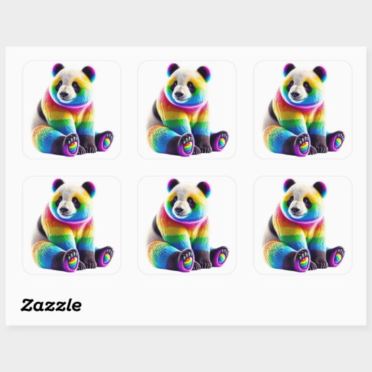 Cute Rainbow Panda スクエアシール (シート)