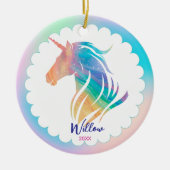 Cute rainbow pastel unicorn girly holiday keepsake セラミックオーナメント (正面)
