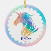 Cute rainbow pastel unicorn girly holiday keepsake セラミックオーナメント (裏面)