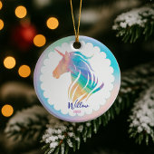 Cute rainbow pastel unicorn girly holiday keepsake セラミックオーナメント