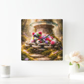 Cute Rainbow Plush Cat Wall Clock Kids Decor スクエア壁時計 (ホーム)