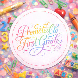 Cute Rainbow “Promoted to First Grade” Design ラウンドシール