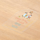 Cute Rainbow Stick Figure Girl Nature Butterfly アクリル招待状 (レイダウン)