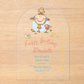 Cute Rainbow Stick Figure Girl Nature Butterfly アクリル招待状 (正面)