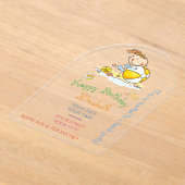 Cute Rainbow Stick Figure Girl Playing Ball Beach アクリル招待状 (レイダウン)