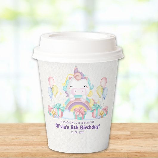 Cute Rainbow Unicorn Girl’s Birthday Design 紙コップ