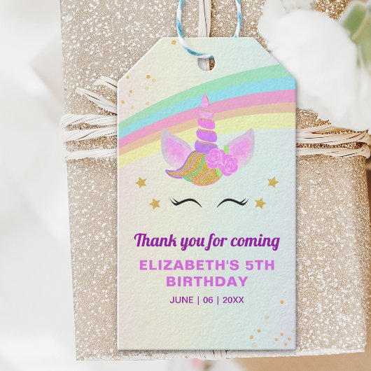 Cute Rainbow Unicorn Girl’s Birthday Invite Templa ギフトタグ