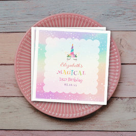 Cute Rainbow Unicorn Magical Birthday Party スタンダードカクテルナプキン