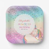 Cute Rainbow Unicorn Magical Birthday Party ペーパープレート (正面)