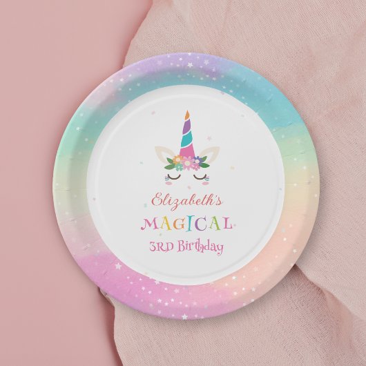 Cute Rainbow Unicorn Magical Birthday Party ペーパープレート