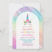 Cute Rainbow Unicorn Magical Birthday Party 招待状 (正面)