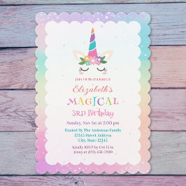 Cute Rainbow Unicorn Magical Birthday Party 招待状