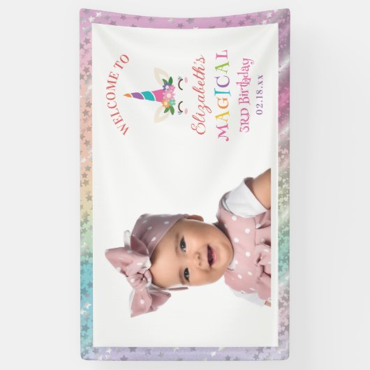 Cute Rainbow Unicorn Magical Birthday Welcome 横断幕 (縦)