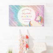 Cute Rainbow Unicorn Magical Birthday Welcome 横断幕 (インサイチュ)