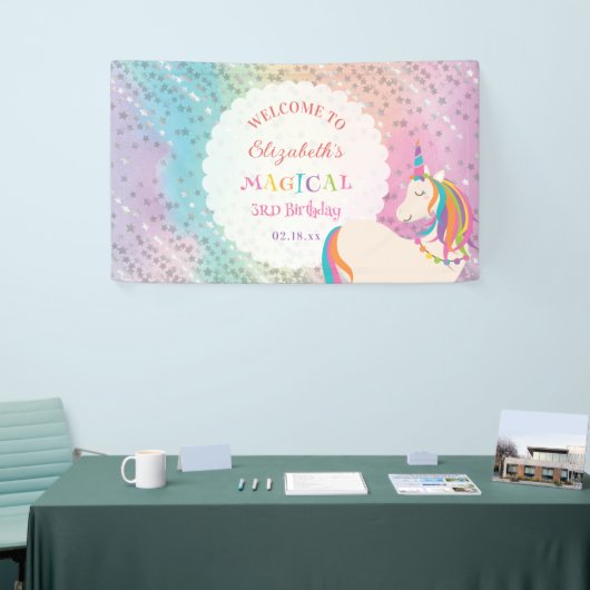 Cute Rainbow Unicorn Magical Birthday Welcome 横断幕 (トレードショー)