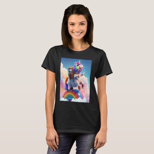 Cute Rainbow Unicorn Otter Riding A Unicorn Tシャツ (正面フル)
