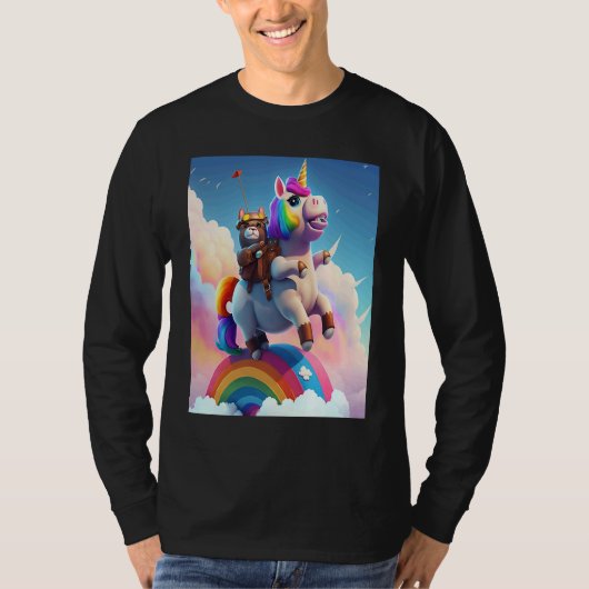 Cute Rainbow Unicorn Otter Riding A Unicorn Tシャツ (正面)