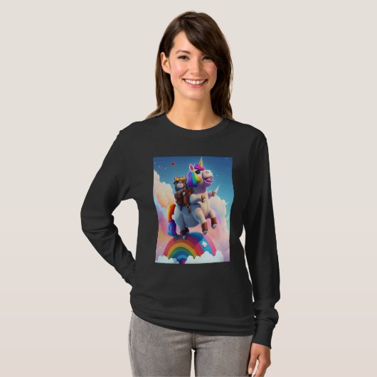 Cute Rainbow Unicorn Otter Riding A Unicorn Tシャツ (正面フル)