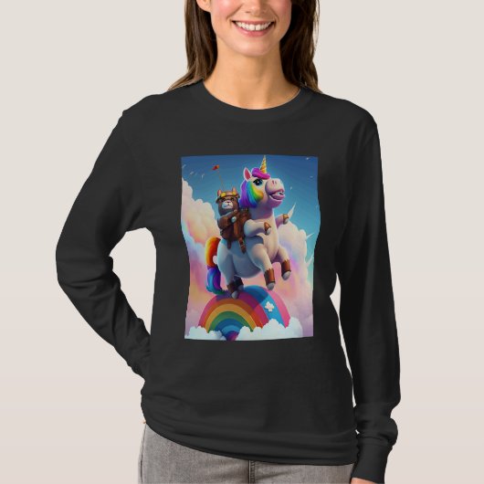 Cute Rainbow Unicorn Otter Riding A Unicorn Tシャツ (正面)