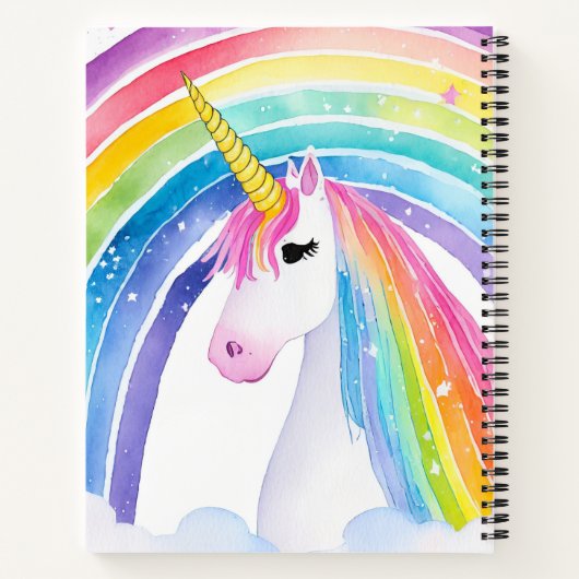 Cute Rainbow Unicorn Sketchbook Monogram Your Name ノートブック (裏面)