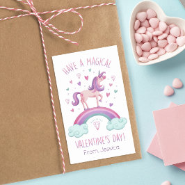 Cute Rainbow Unicorn Valentine's Day Gift Tag 長方形シール