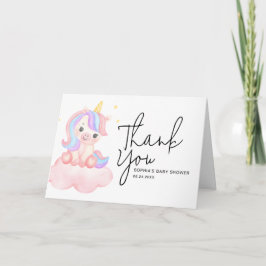 Cute Rainbow Unicorn Whimsical Baby Shower Folded サンキューカード