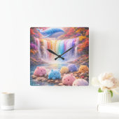 Cute Rainbow Waterfall Kids Wall Clock Decor スクエア壁時計 (ホーム)