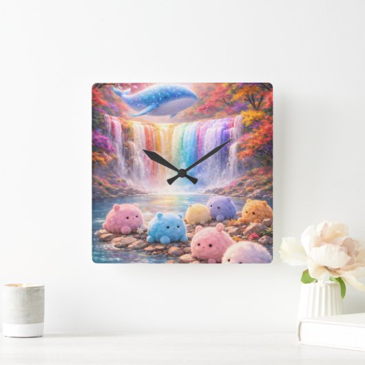 Cute Rainbow Waterfall Kids Wall Clock Decor スクエア壁時計 (ホーム)