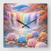 Cute Rainbow Waterfall Kids Wall Clock Decor スクエア壁時計 (正面)