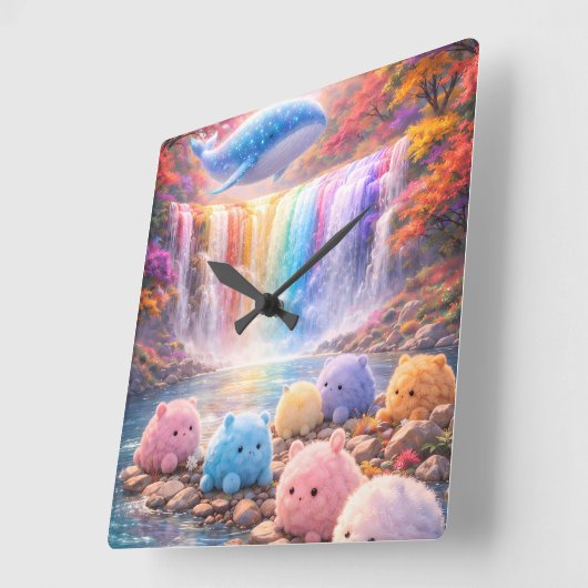Cute Rainbow Waterfall Kids Wall Clock Decor スクエア壁時計 (傾斜)