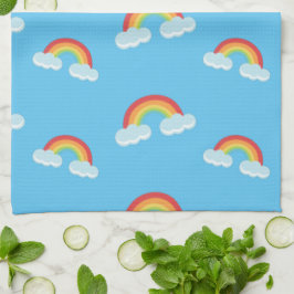 Cute Rainbow with Clouds Pattern キッチンタオル