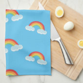 Cute Rainbow with Clouds Pattern キッチンタオル (四つ折り)
