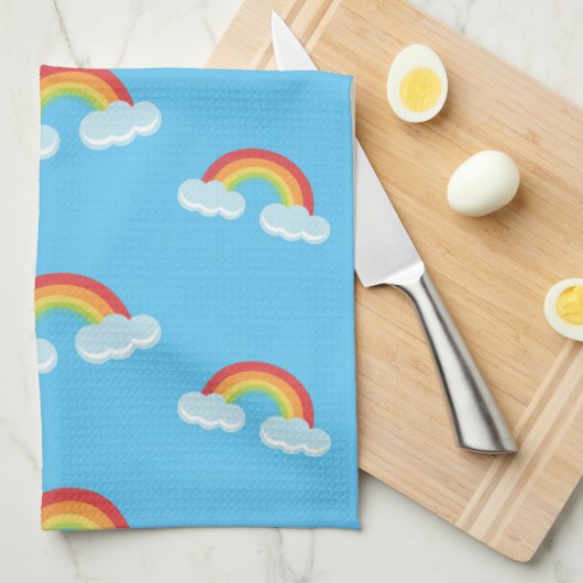 Cute Rainbow with Clouds Pattern キッチンタオル (四つ折り)