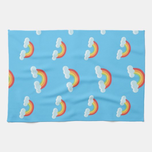 Cute Rainbow with Clouds Pattern キッチンタオル (横)