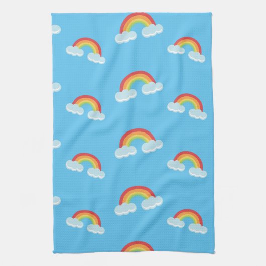 Cute Rainbow with Clouds Pattern キッチンタオル (縦)