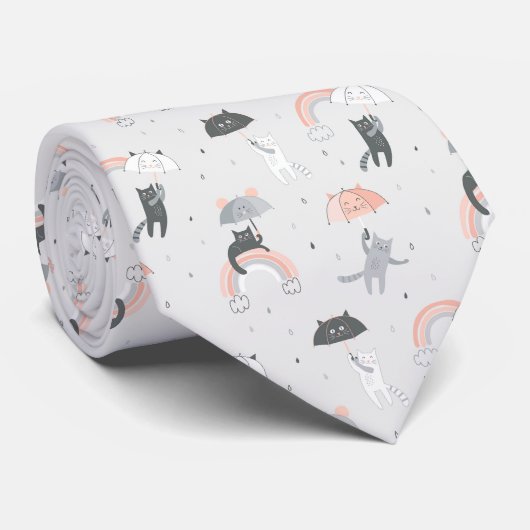 Cute Raining Cats Pattern ネクタイ (ロール)