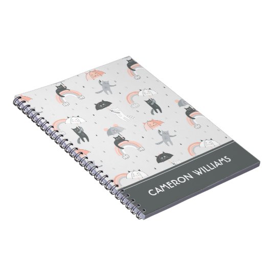 Cute Raining Cats Pattern ノートブック (右側)