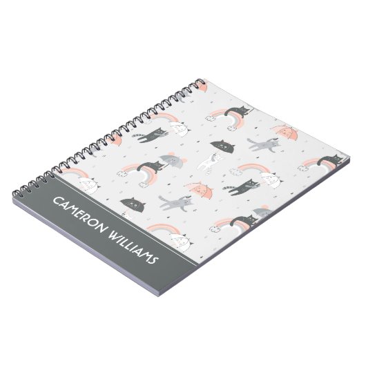 Cute Raining Cats Pattern ノートブック (左側)