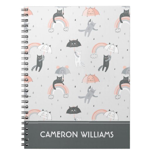 Cute Raining Cats Pattern ノートブック (正面)