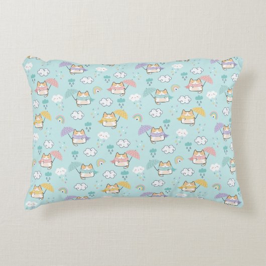 Cute Rainy Day Pattern Accent Pillow アクセントクッション (正面)