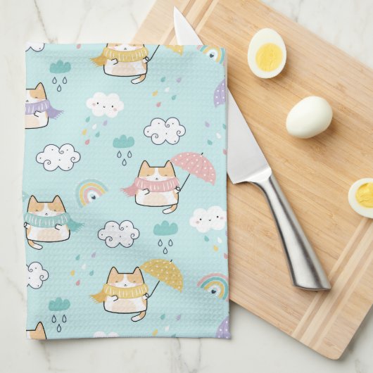 Cute Rainy Day Pattern Kitchen Towel キッチンタオル (四つ折り)